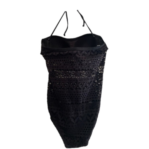 SURENOW Womens Black Mesh 1 Pc SwimSuit Size Medium NWT - Picture 1 of 10